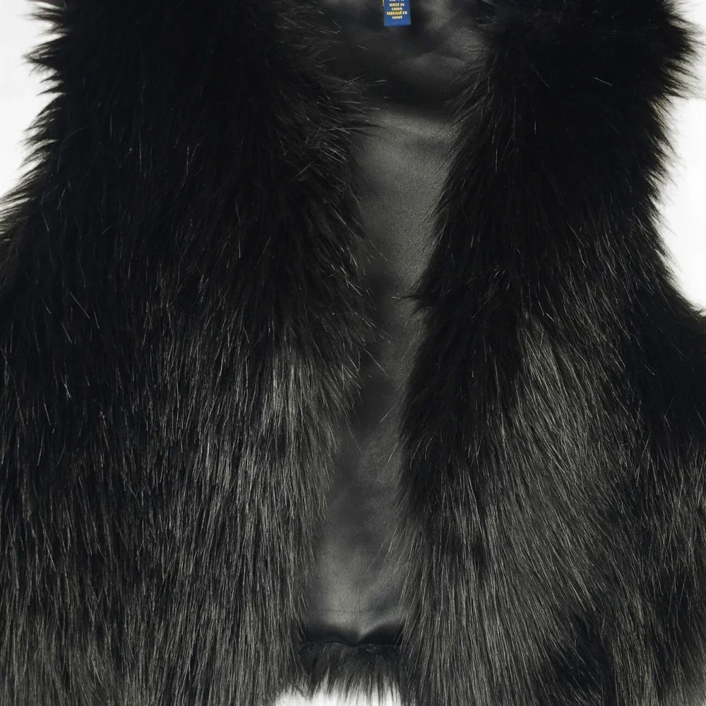 Polo Ralph Lauren Girls Black Faux Fur Vest Size L 12-14 Open Front Layering